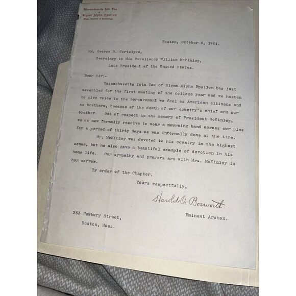 Massachusetts Institute of Technology Letter President McKinley Assassination - Picture 1 of 3